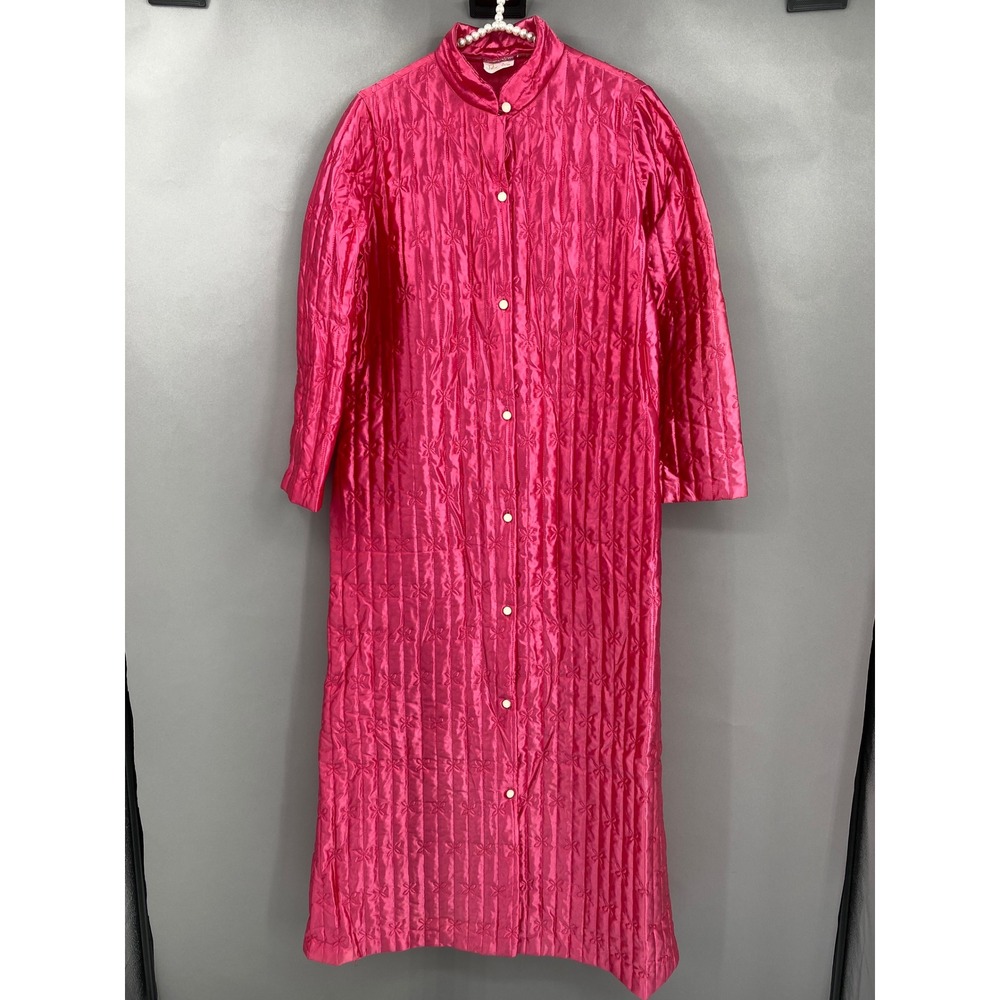 Vintage Jolie Two Quilted Robe Women Size Medium Hot Pink Bow Stitch‎ Button